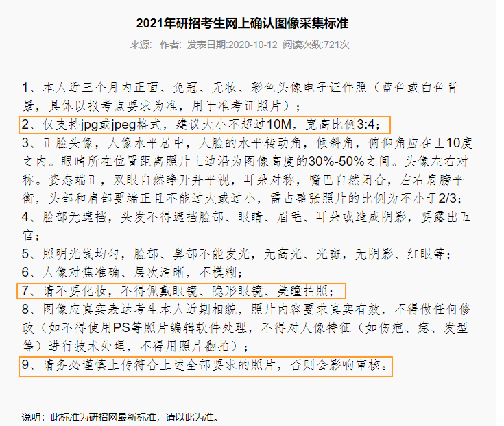 2021考研網上確認照片最新標準！你的顏值合格嗎？